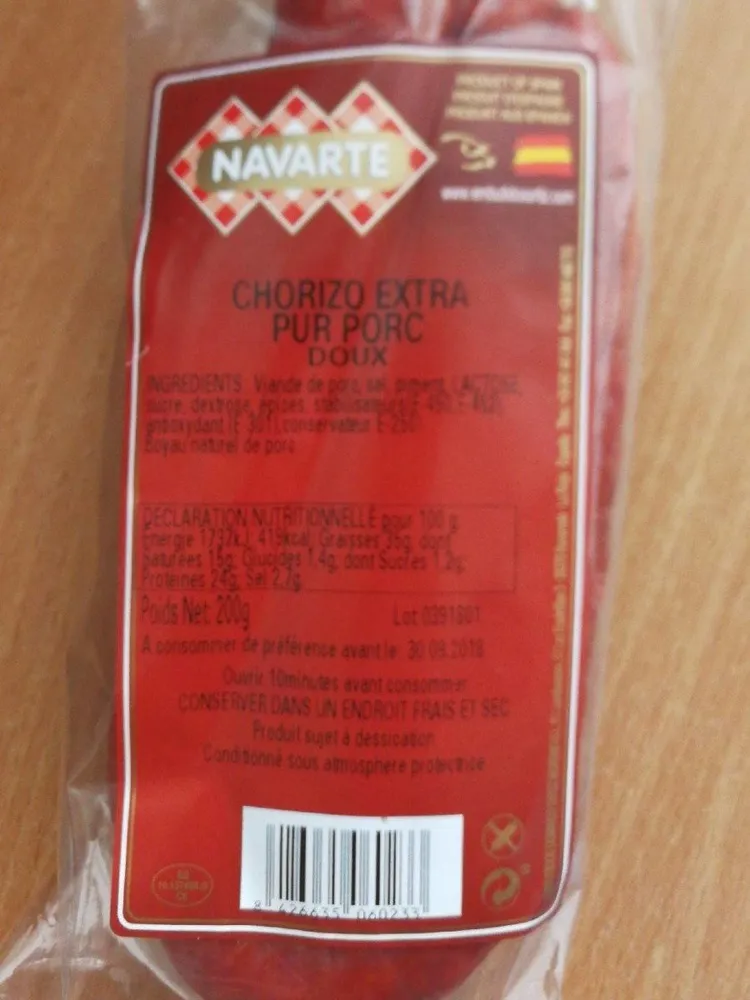 Chorizo extra pur porc doux