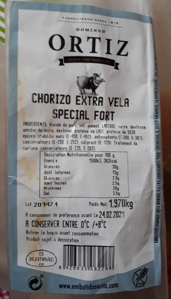 Chorizo extra vela special fort