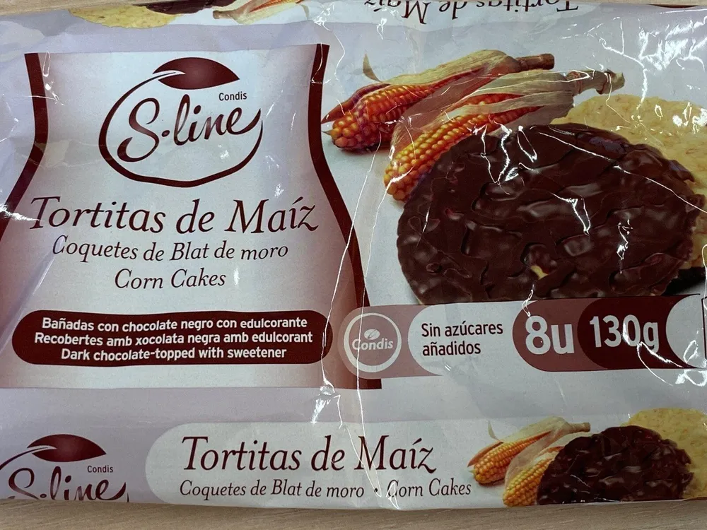Tortitas de Maiz bañadas con chocolate negro con edulcorante