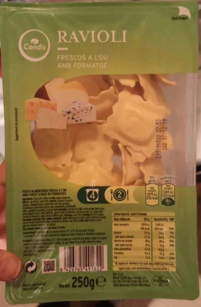 Raviolis frescos a l'ou amb formatge