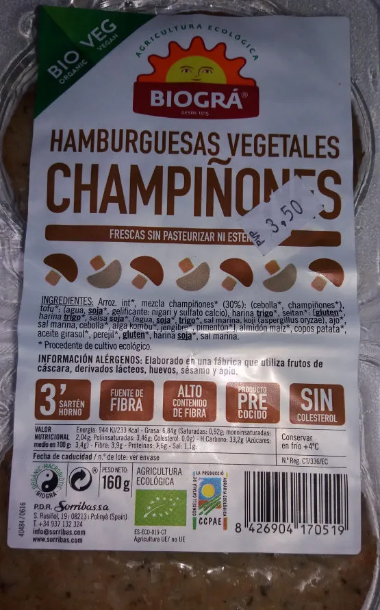 Hamburguesas vegetales champiñones