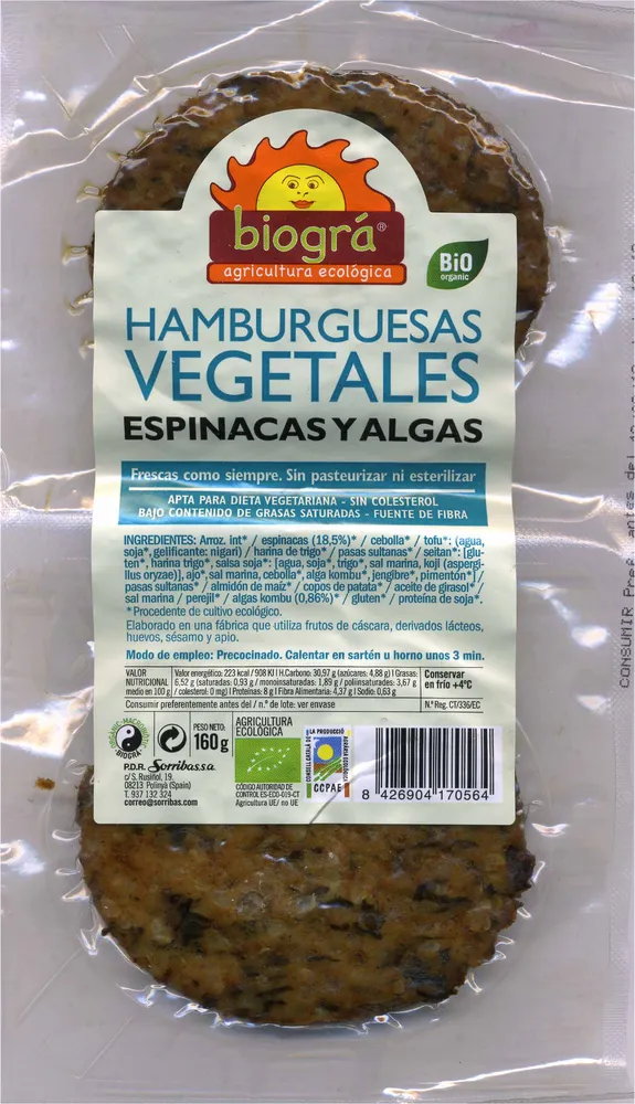 Burguers vegetales de espinacas y algas con tofu