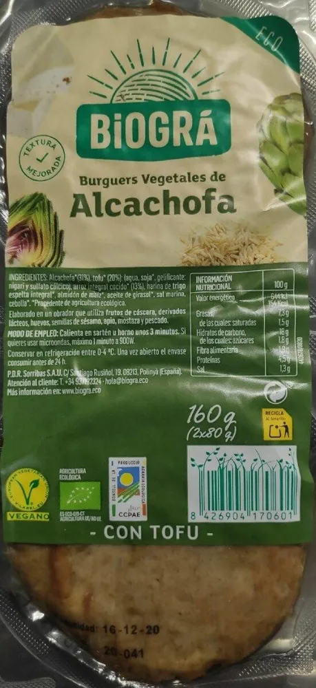 Buguers Vegetales de Alcachofa