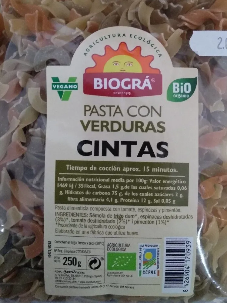 Pasta con verduras biográ