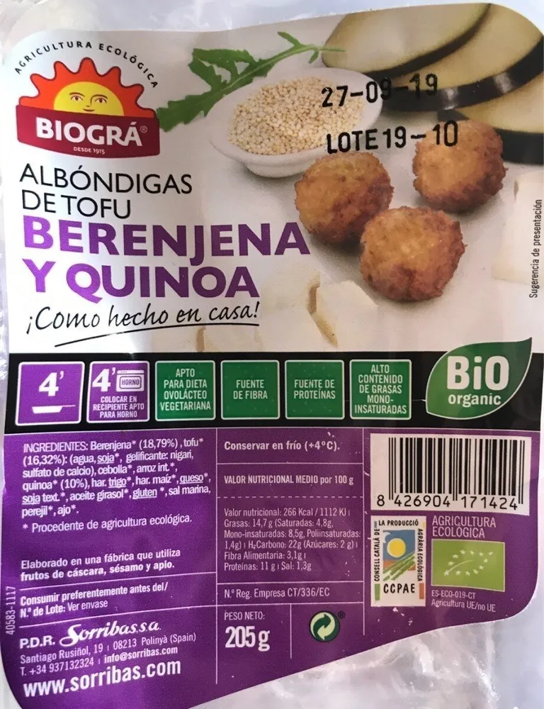 Albóndigas de tofu berenjena y quinoa