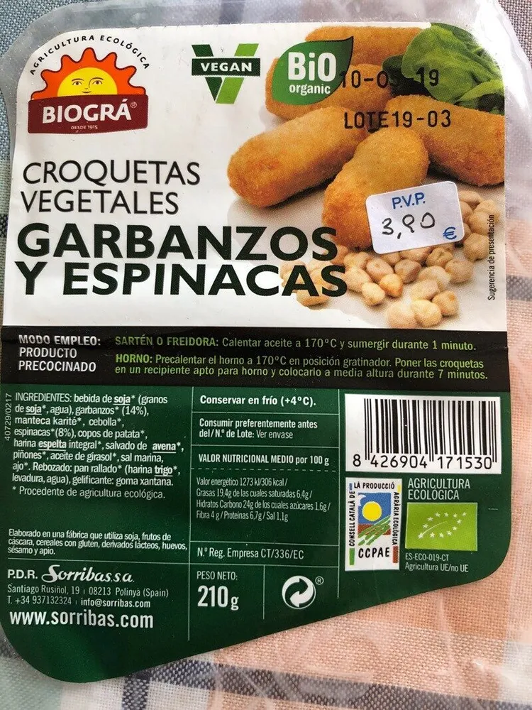 Croqueta vegetal garbanzo y espinaca