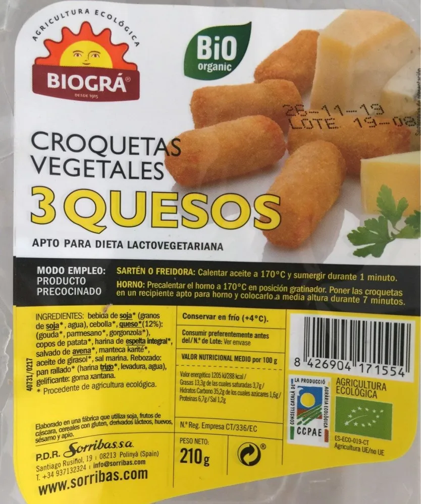 Croquetas vegetales 3 quesos