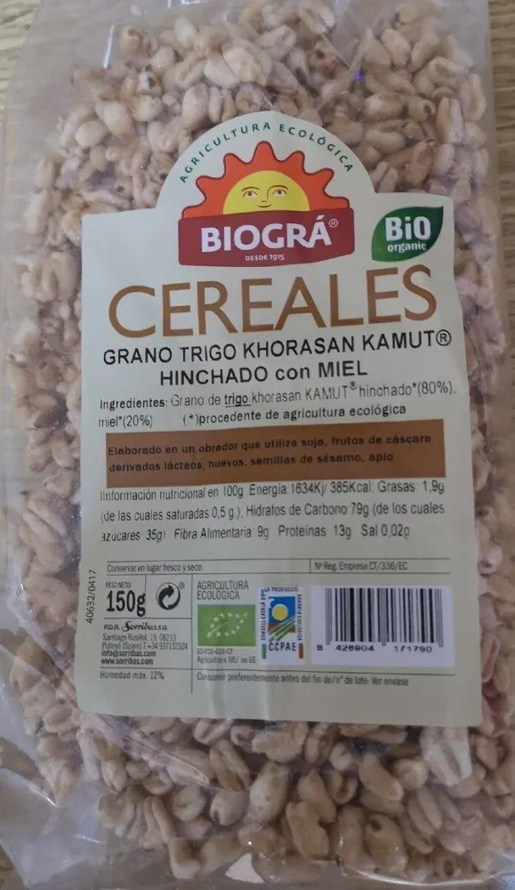Grano trigo khorasan kamut hinchado con miel