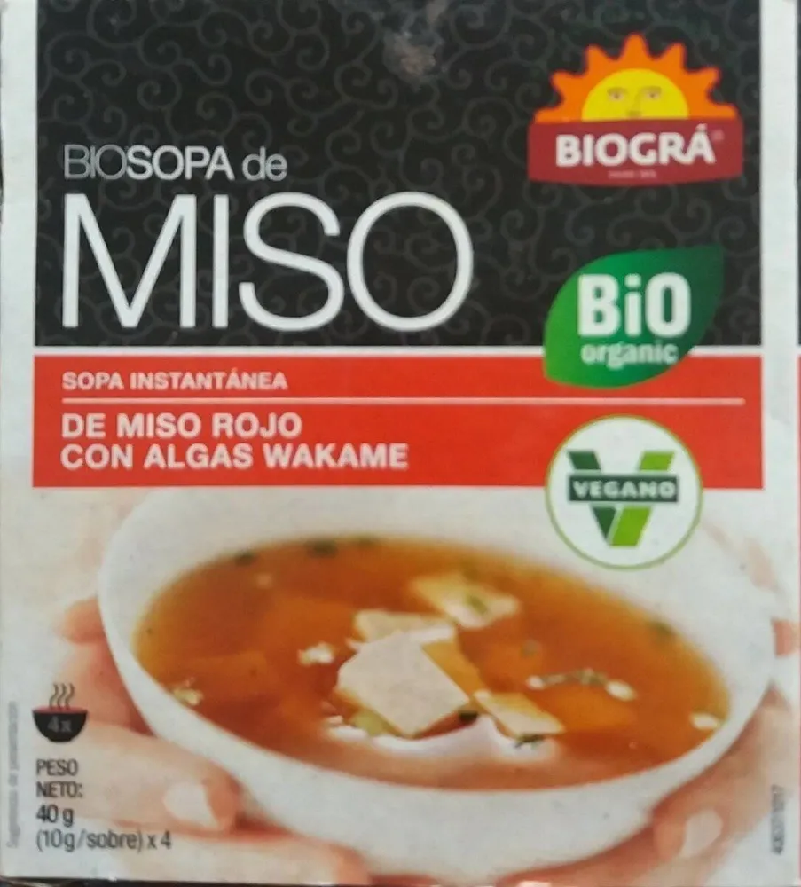 Sopa instantánea de modo rojo con algas wakame