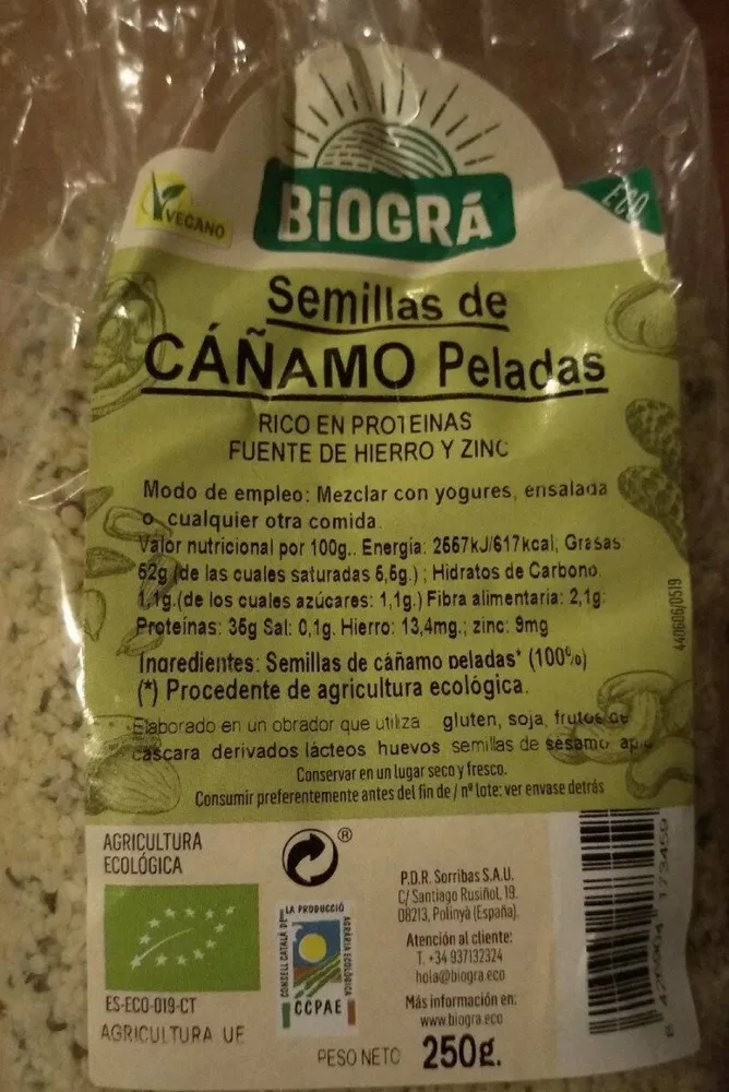 Semillas de cáñamo peladas