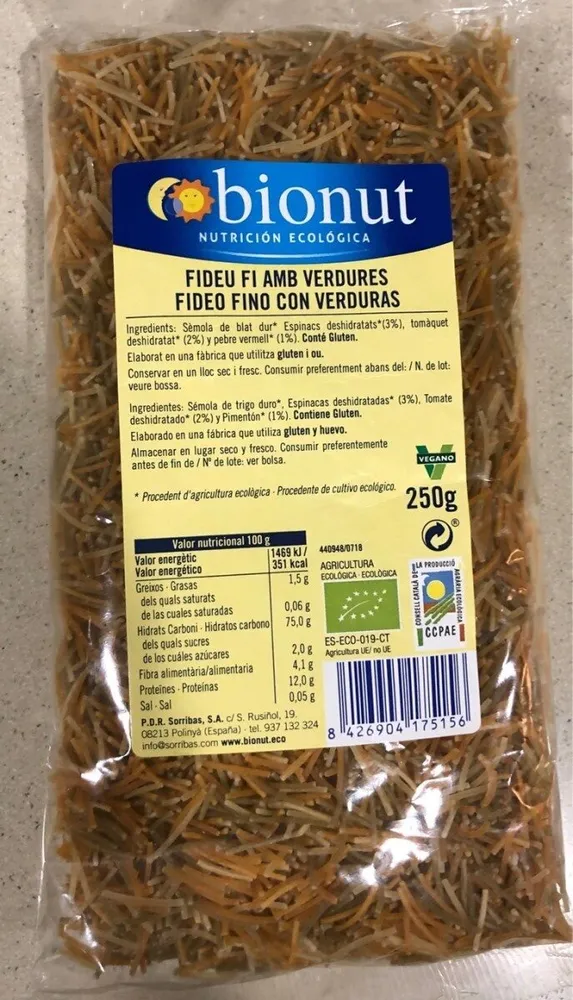 Fideo fino con verduras
