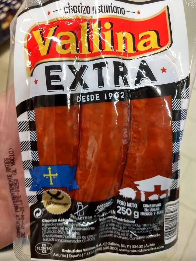 Chorizo extra asturiano sin gluten sin lactosa