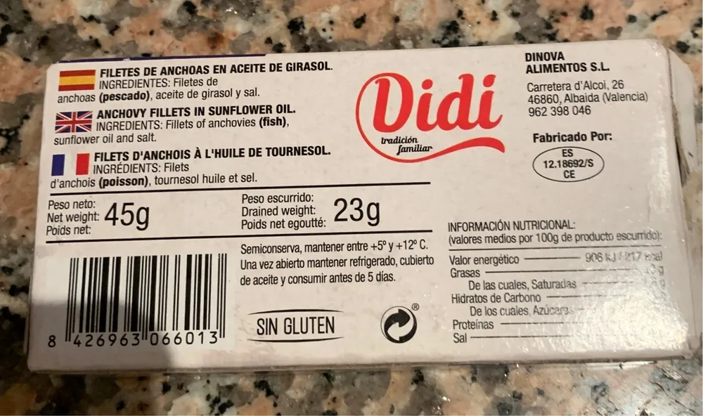 Filetes de anchoas en aceite de gurasol