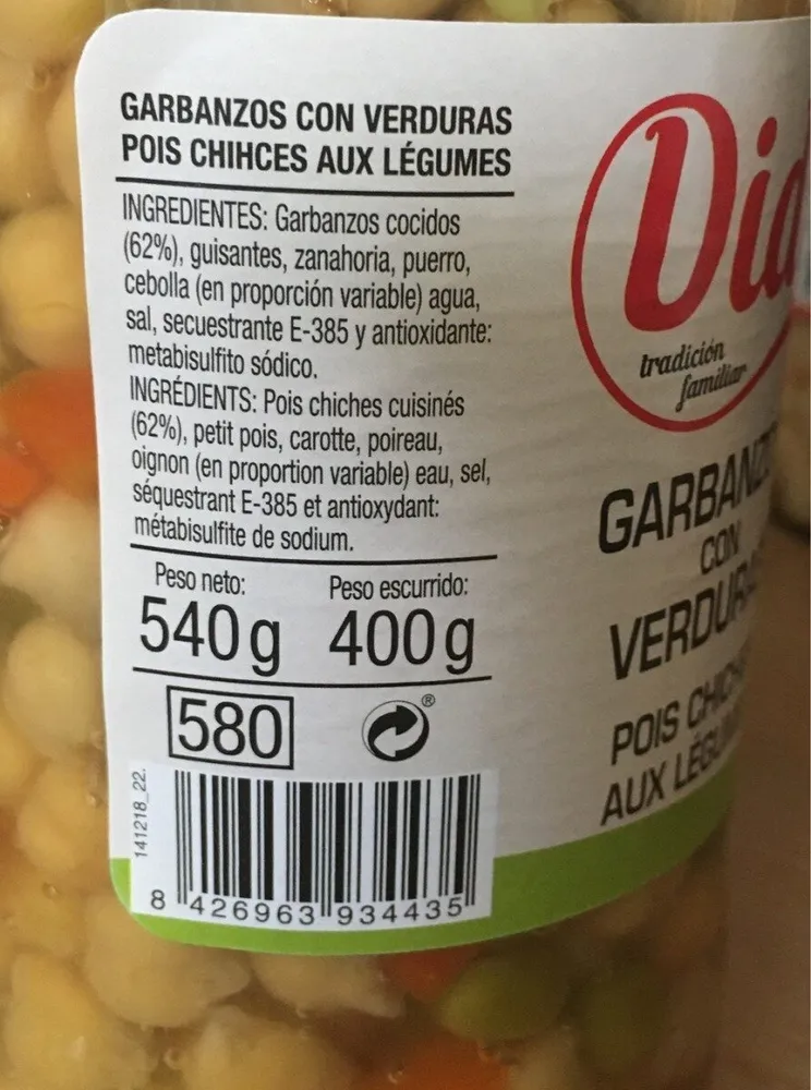 Garbanzos Didi con verduras