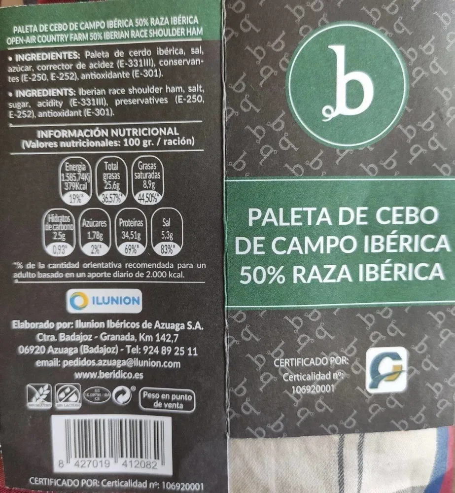 Paleta de cebo de campo Ibérica 50%