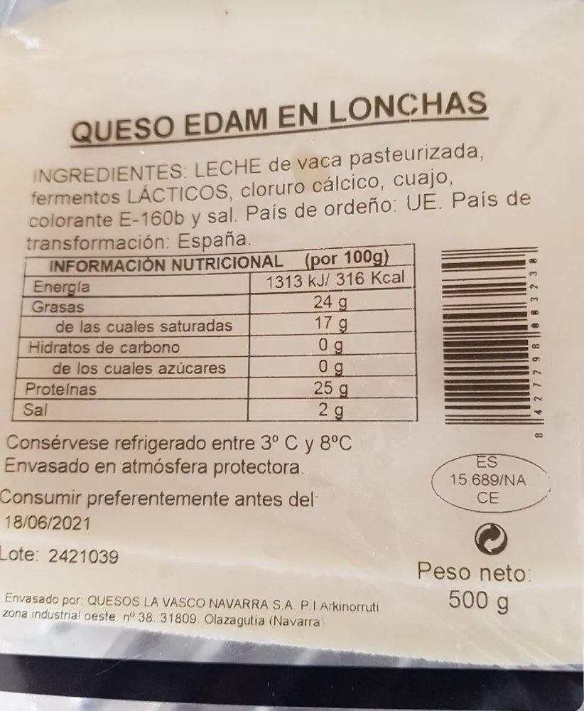 Queso Edam en lonchas