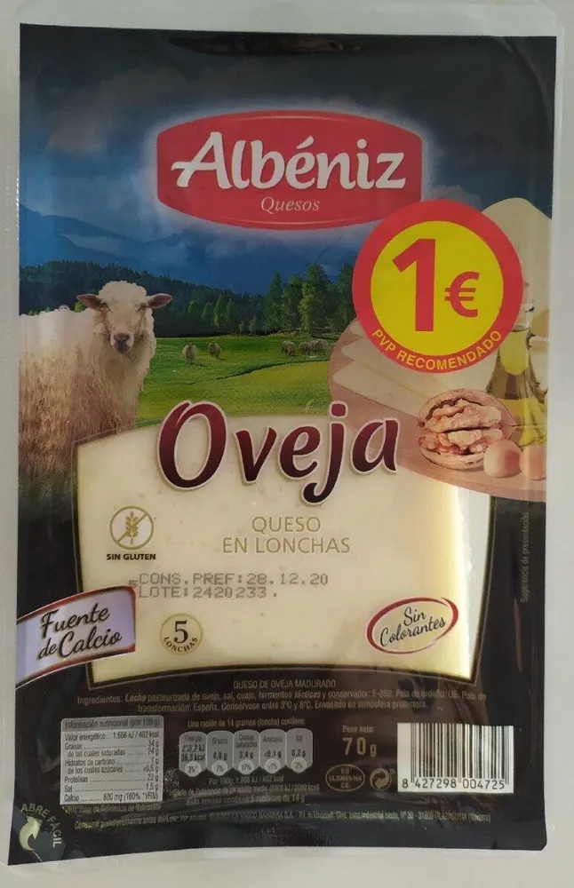 Queso en lonchas de Oveja