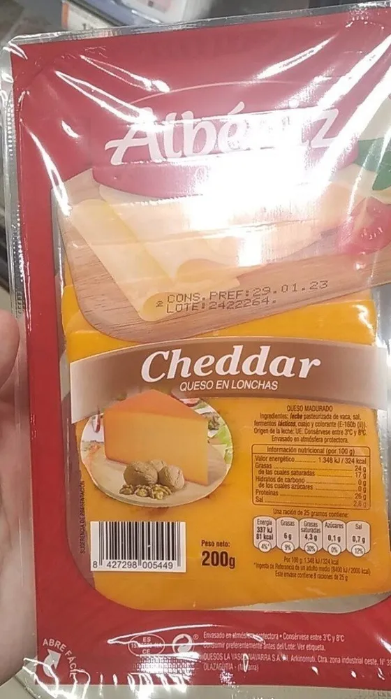Queso lonchas chedar