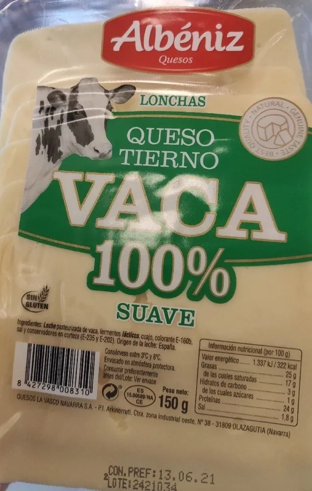 Queso lonchas tierno vaca 100%