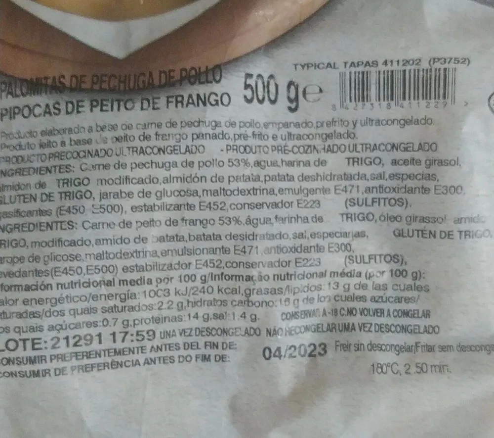 Palomitas de pechuga de pollo