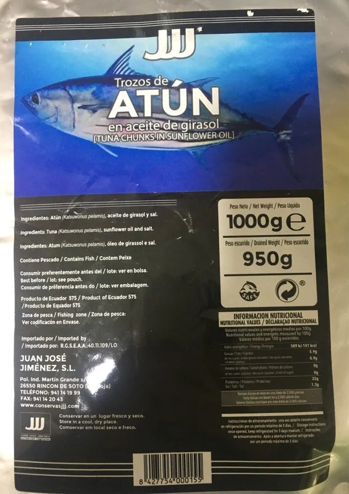 Trozos de atún en aceite de girasol