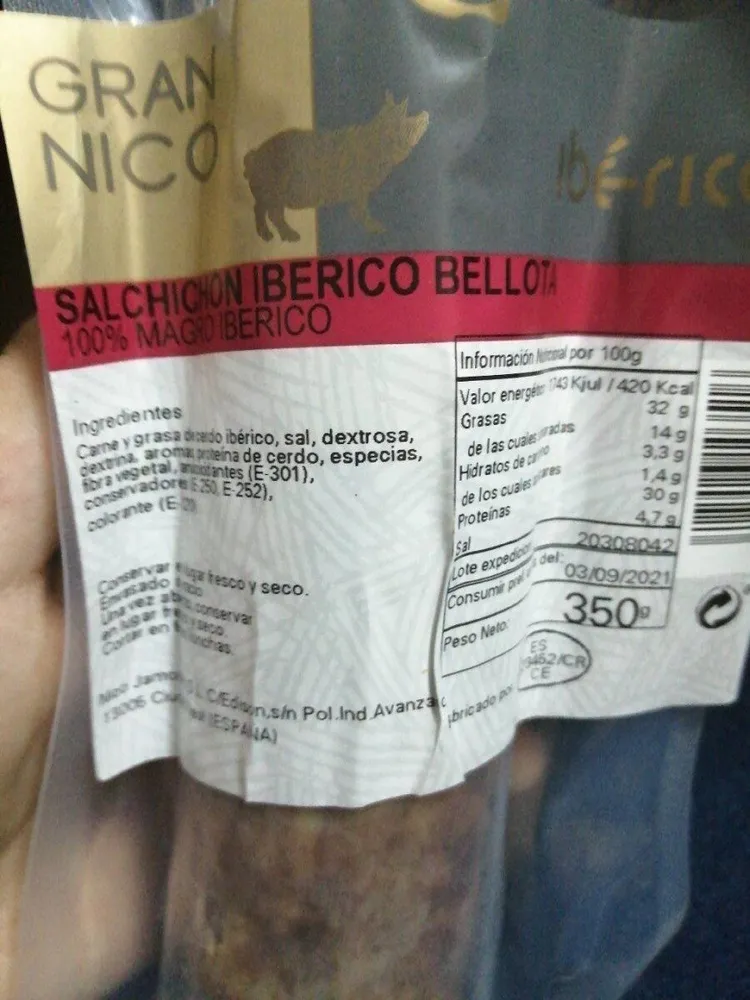 Salchichon iberico bellota. Gran nico