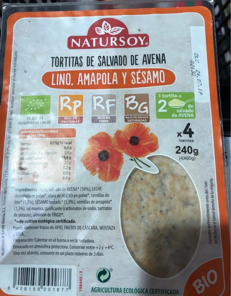 Tortitas de salvado de avena con lino, amapola y sesamo