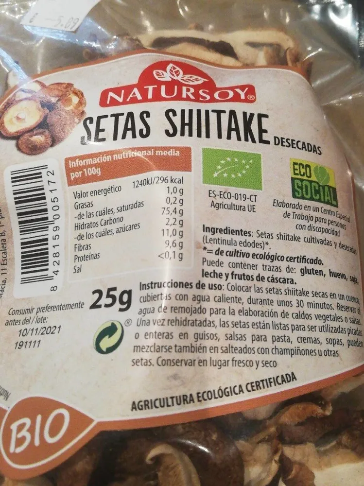 Setas shiitake desecadas