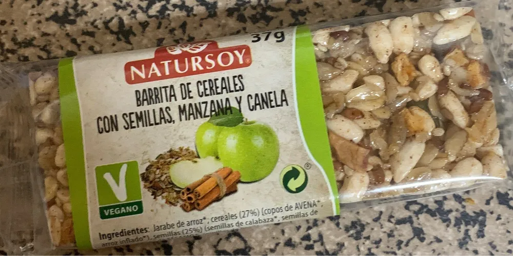 Barrita de cereales con semillas, manzana y canela