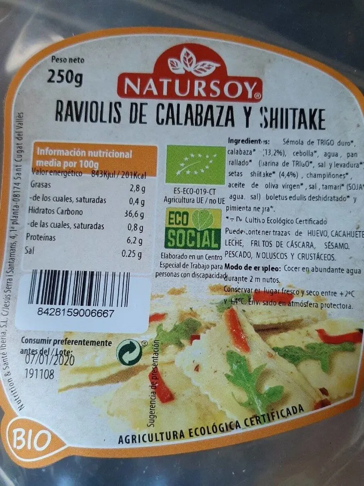 Raviolis de calabaza y shiitake