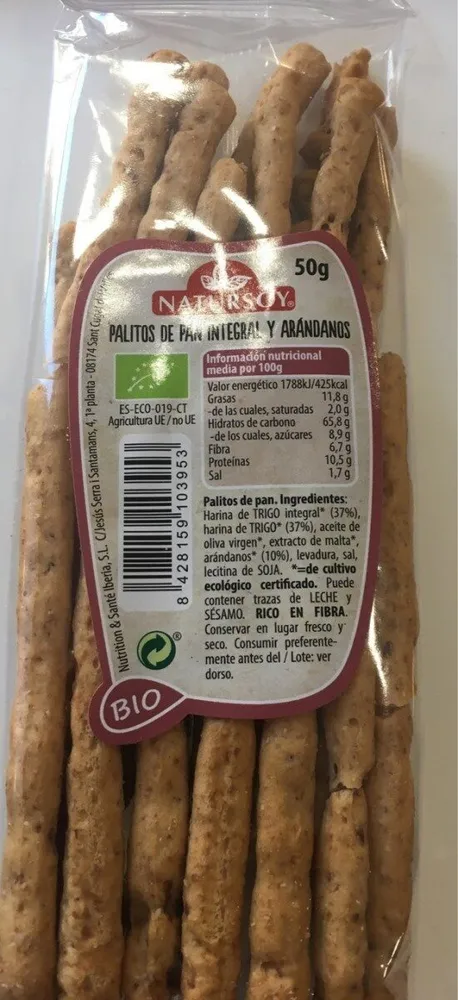 Palitos de pan integral y arándanos