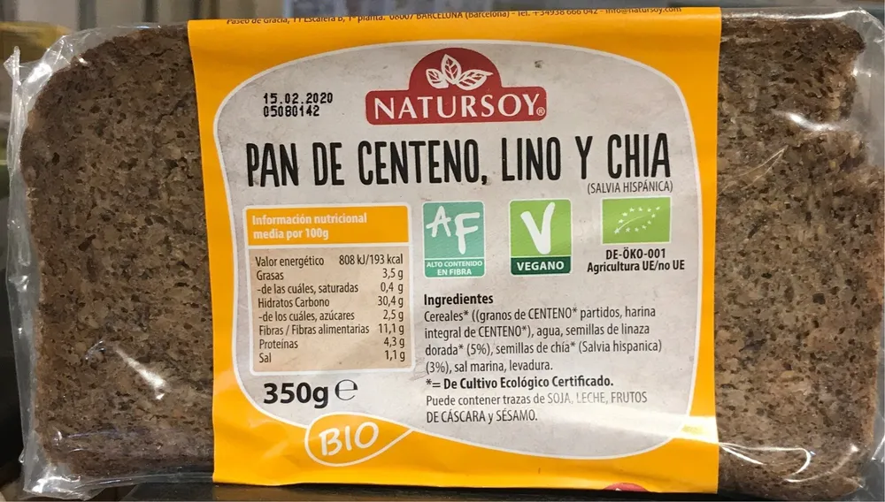 Pan de centeno, lino y chia