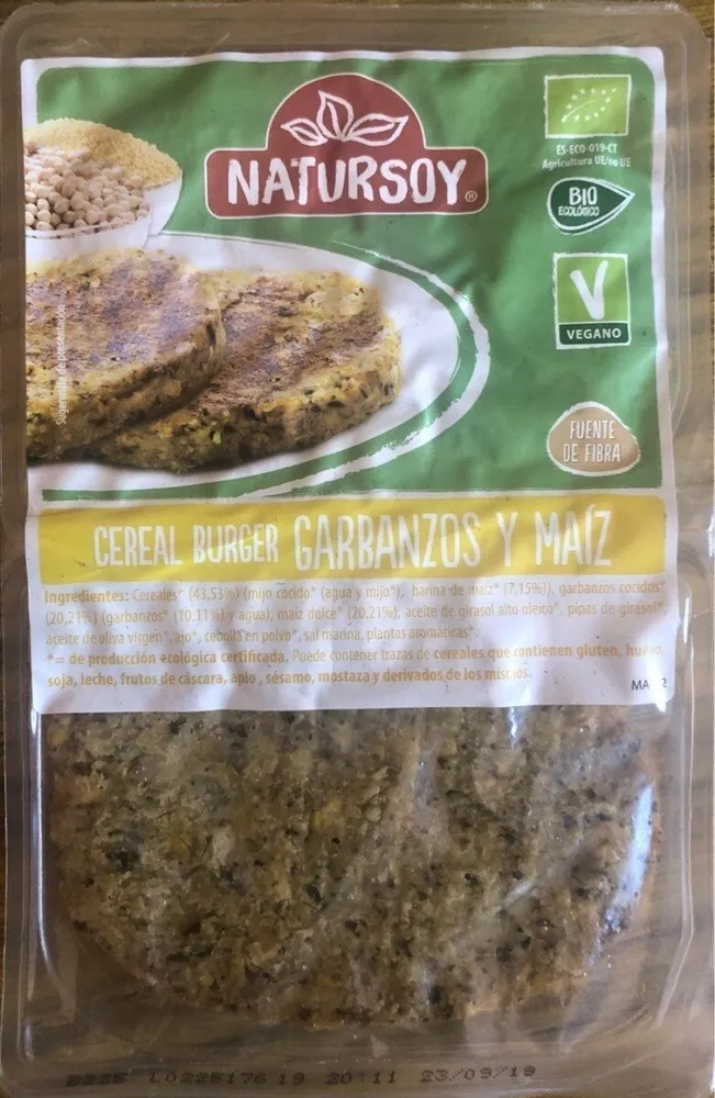Cereal burger garbanzos y maíz