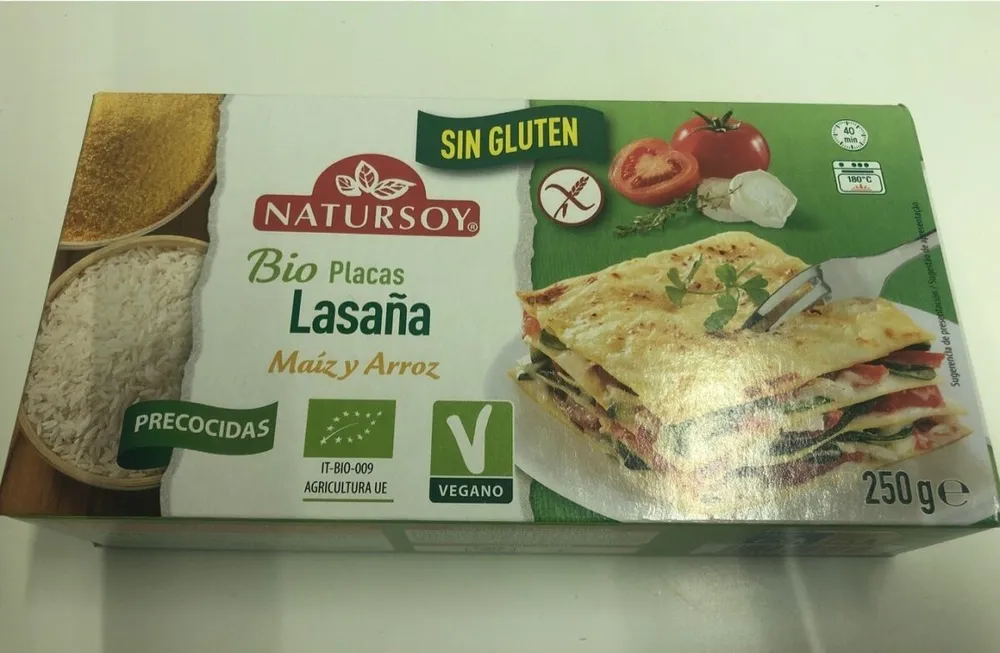 Bio placas de lasaña de maiz y arroz