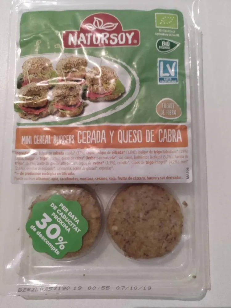 Mini cereal burgers cebada y queso de cabra
