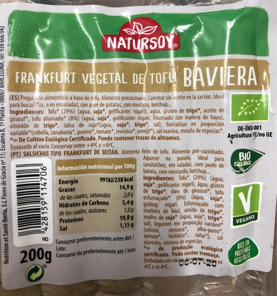 Frankfurt vegetal de tofu BAVIERA