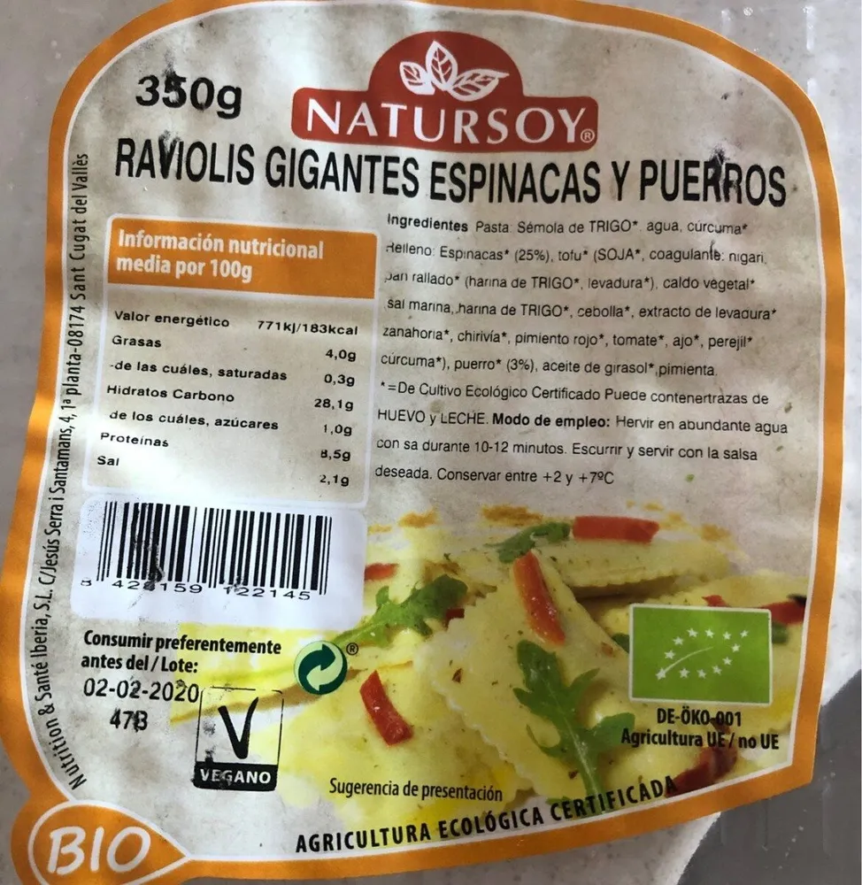 Raviolis gigantes espinacas y puerros