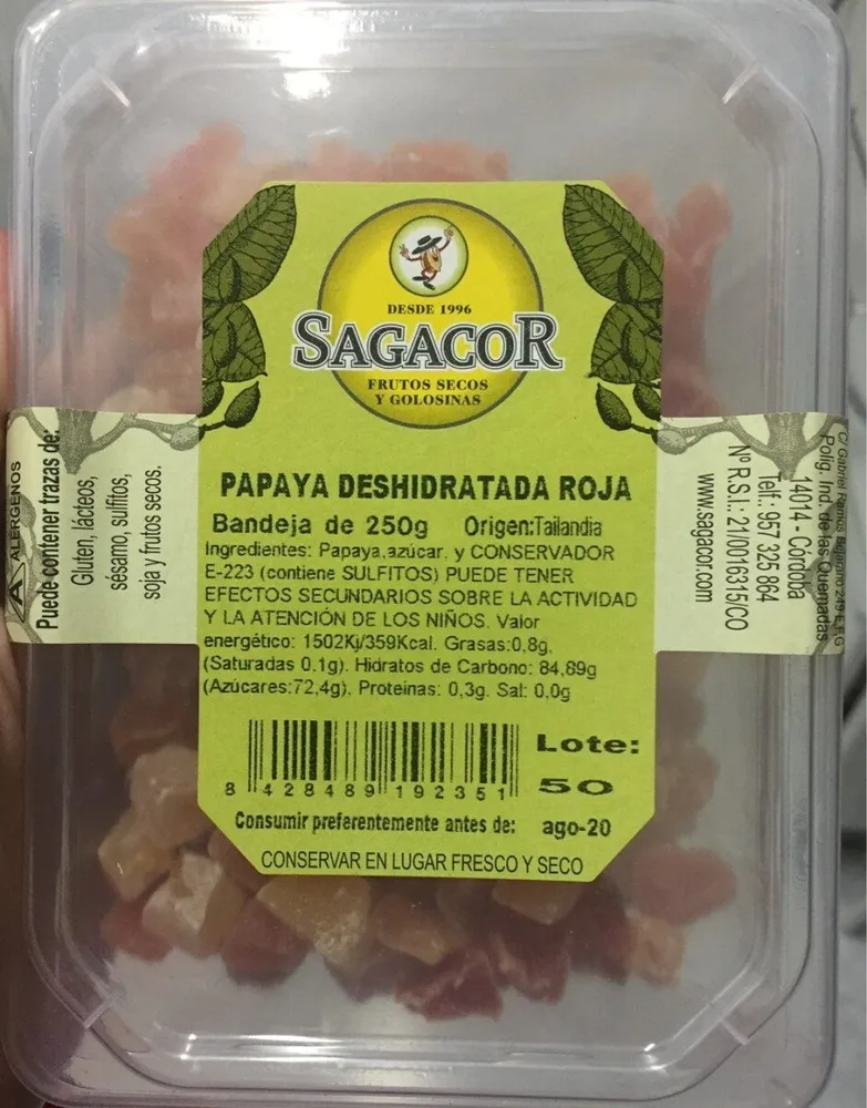 Papaya deshidratada roja