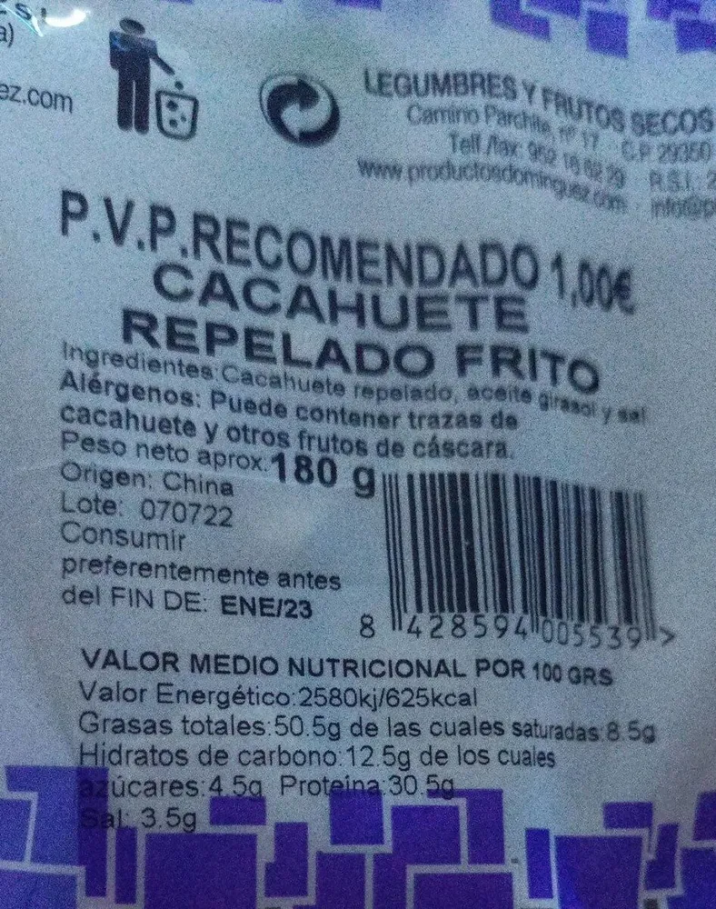 Cacahuete repelado frito