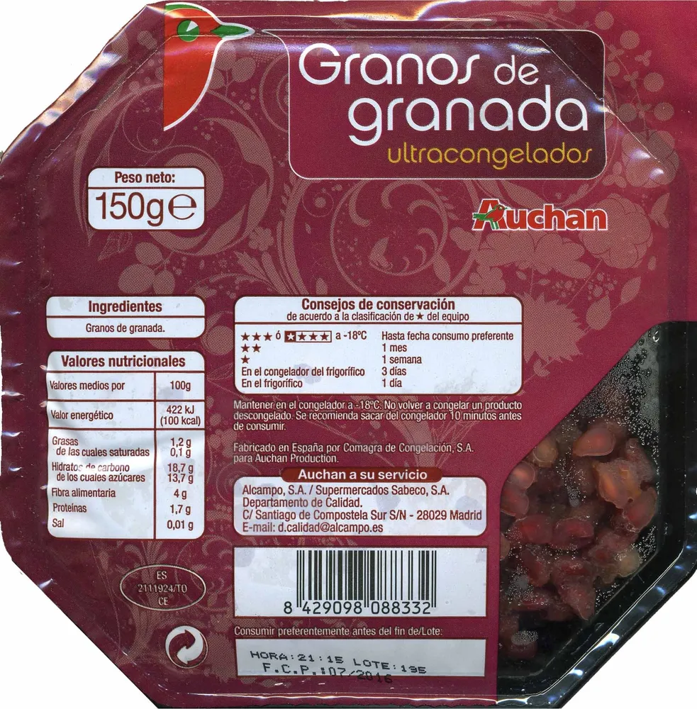 Granos de granada congelados "Auchan"