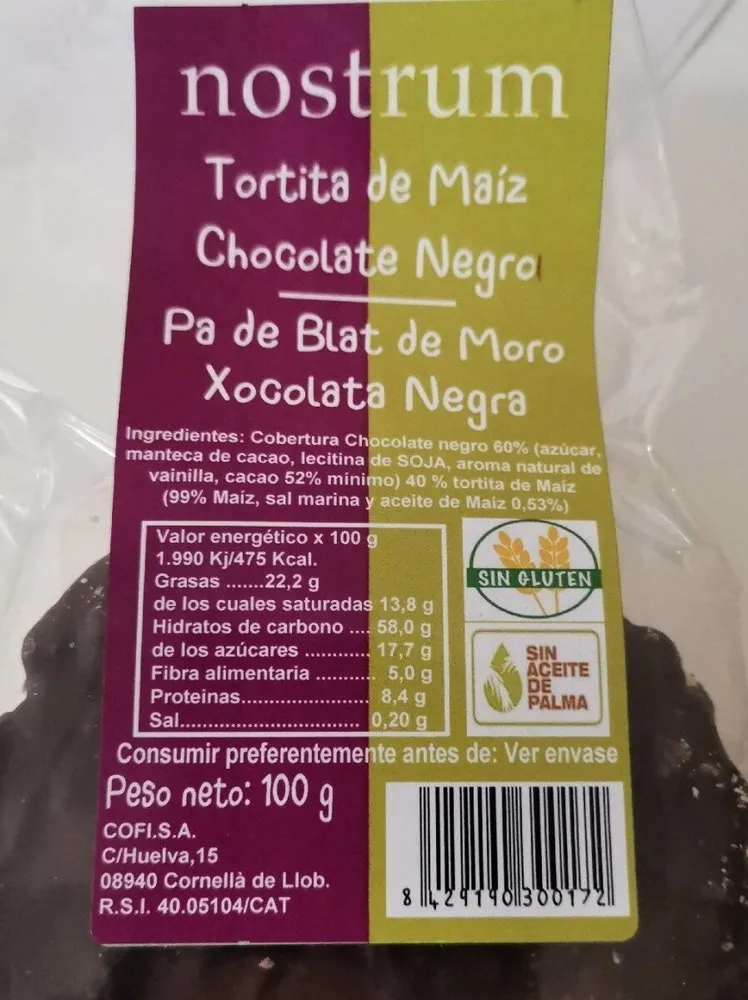 Tortita de maíz con chocolate negro