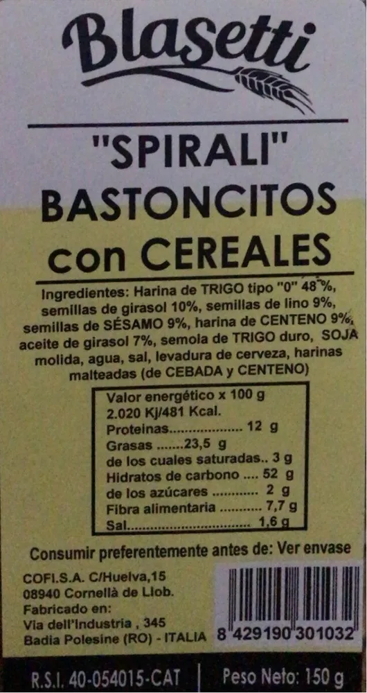 Bastoncitos con cereales