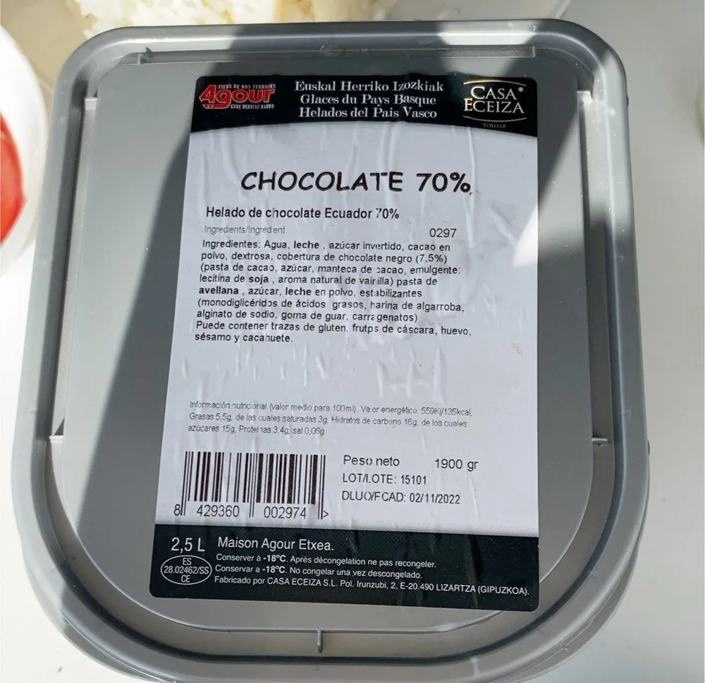 Helado chocolate 70