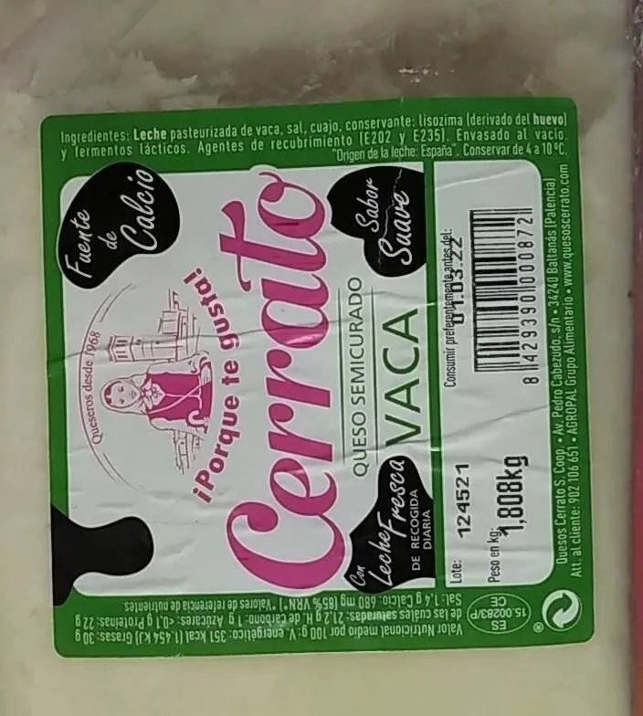 Queso semicurado de vaca