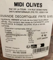 Amande décortiquée frite sans sel