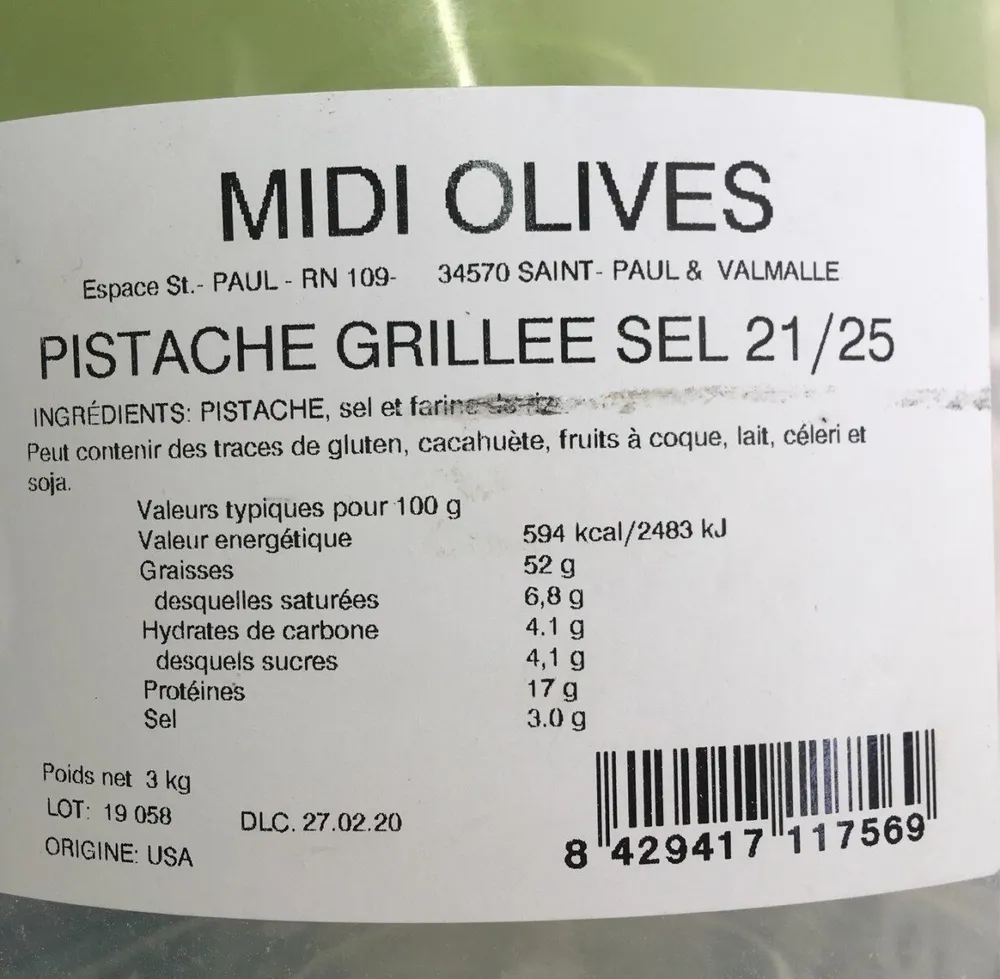 Pistache grillee sel 21/25