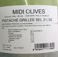 Pistache grillee sel 21/25