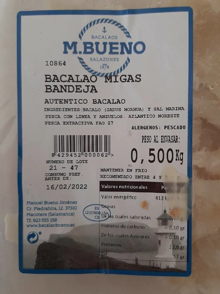 Bacalao migas bandeja