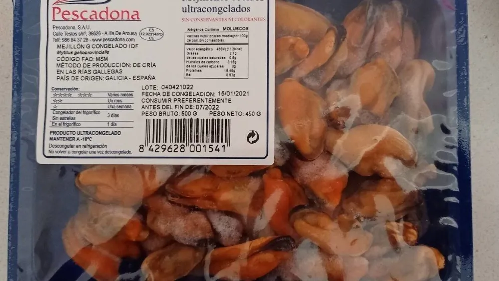 Mejillones cocidos congelados