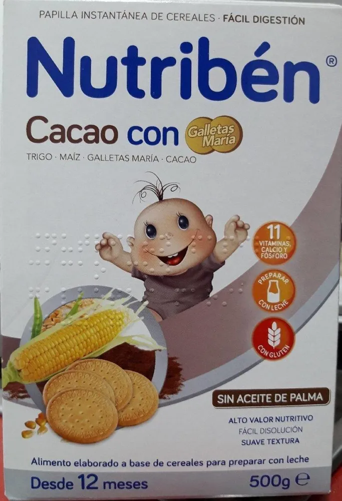 Papilla instantánea de cereales de cacao y galleta